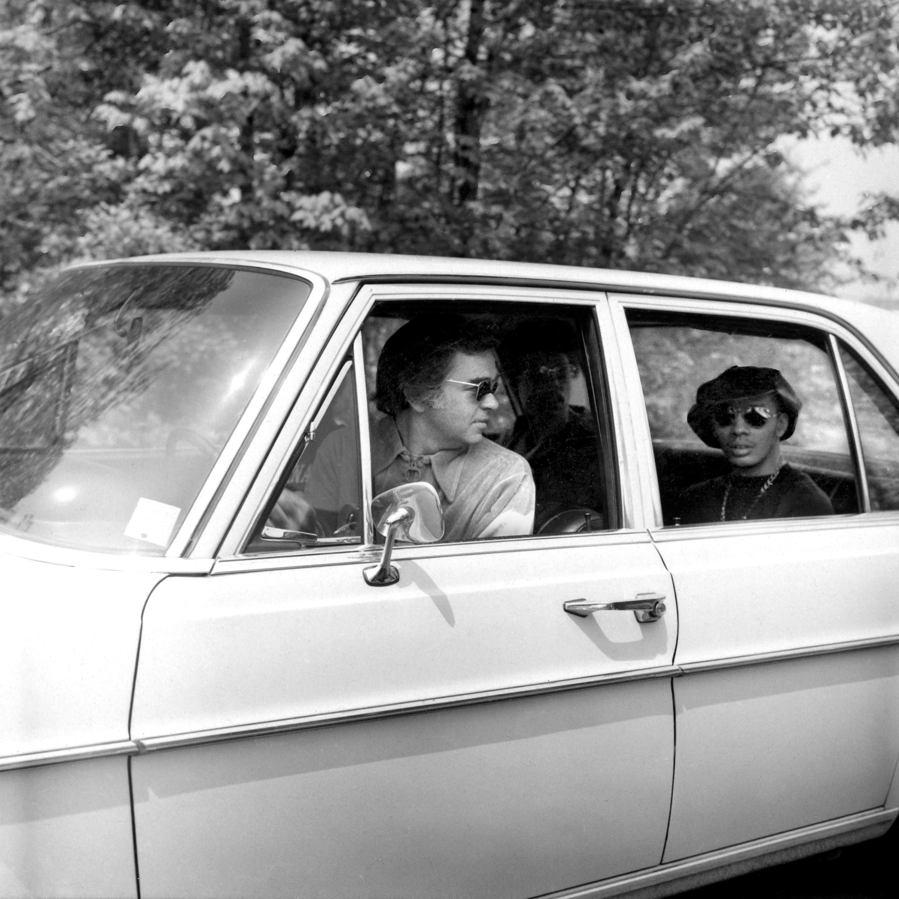 Creed Taylor driving with Richie Landrum and Weldon Irvine in the backseat, leaving Rudy Van Gelder’s studio after a <i>Cherry</i> session, May 1972. Photo by Chuck Stewart.